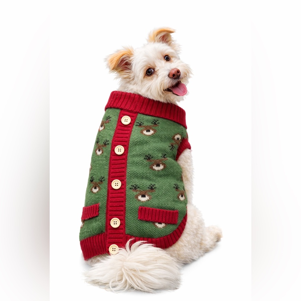 Cozy Green and Red Reindeer Dog Sweater
